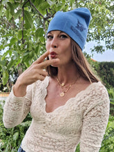 Charger l'image dans la galerie, Bonnet vintage Falbala - Cigarettes Gauloises. Bleu. Taille unique.