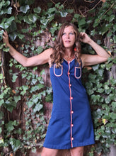Charger l'image dans la galerie, Robe vintage Linda - Bleu à empiècements contrastants. Taille S, 36, 38.