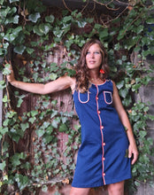Charger l'image dans la galerie, Robe vintage Linda - Bleu à empiècements contrastants. Taille S, 36, 38.