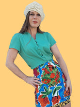 Charger l'image dans la galerie, Chemisier vintage Scarlett - Vert à boutons à brides. Taille M, 38, 40. Françoise de France.