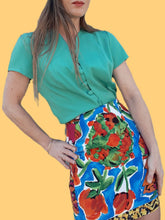 Charger l'image dans la galerie, Chemisier vintage Scarlett - Vert à boutons à brides. Taille M, 38, 40. Françoise de France.