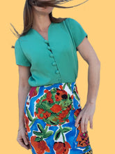 Charger l'image dans la galerie, Chemisier vintage Scarlett - Vert à boutons à brides. Taille M, 38, 40. Françoise de France.