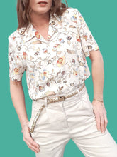 Charger l'image dans la galerie, Chemisier vintage Anne - Motifs floraux irisés. Taille M, 38, 40. Canda.