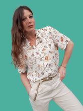 Charger l'image dans la galerie, Chemisier vintage Anne - Motifs floraux irisés. Taille M, 38, 40. Canda.