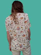 Charger l'image dans la galerie, Chemisier vintage Anne - Motifs floraux irisés. Taille M, 38, 40. Canda.