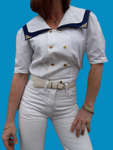 Charger l'image dans la galerie, Chemisier vintage Pélagie - Col vareuse. Double boutonnage. Taille L, 40, 42. Made in France