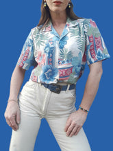 Charger l'image dans la galerie, Chemisier vintage Claire - Motif Orchidées. Taille M, 38, 40. Made in France.