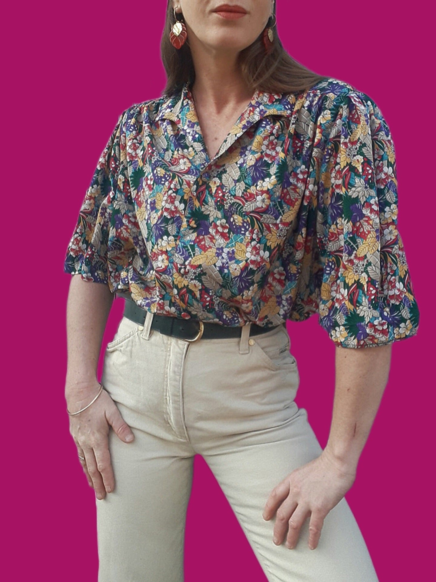 Chemisier Vintage DEVERNOIS - Taille 38, Motif Fleuri - Occasion Très Bon état, Style Rétro En Polyester