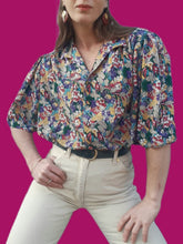 Charger l'image dans la galerie, Chemisier vintage Stella - Imprimé floral. Taille XXL, 44, 46. Devernois.