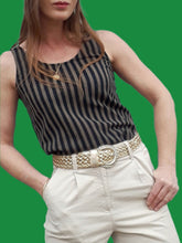 Charger l'image dans la galerie, Haut vintage Stella - Débardeur rayé noir et kaki. Taille S, 36, 38. Cacharel. Made in Italy
