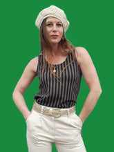 Charger l'image dans la galerie, Haut vintage Stella - Débardeur rayé noir et kaki. Taille S, 36, 38. Cacharel. Made in Italy