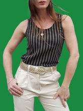Charger l'image dans la galerie, Haut vintage Stella - Débardeur rayé noir et kaki. Taille S, 36, 38. Cacharel. Made in Italy