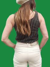 Charger l'image dans la galerie, Haut vintage Stella - Débardeur rayé noir et kaki. Taille S, 36, 38. Cacharel. Made in Italy