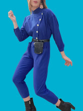 Charger l'image dans la galerie, Combinaison vintage Camélia - Bleu Roi. Boutonnage asymétrique. Taille XS, 34, 36. Made in France