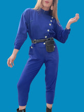 Charger l'image dans la galerie, Combinaison vintage Camélia - Bleu Roi. Boutonnage asymétrique. Taille XS, 34, 36. Made in France