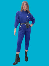 Charger l'image dans la galerie, Combinaison vintage Camélia - Bleu Roi. Boutonnage asymétrique. Taille XS, 34, 36. Made in France