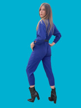 Charger l'image dans la galerie, Combinaison vintage Camélia - Bleu Roi. Boutonnage asymétrique. Taille XS, 34, 36. Made in France