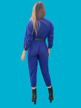 Charger l'image dans la galerie, Combinaison vintage Camélia - Bleu Roi. Boutonnage asymétrique. Taille XS, 34, 36. Made in France