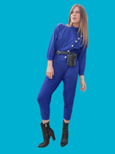 Charger l'image dans la galerie, Combinaison vintage Camélia - Bleu Roi. Boutonnage asymétrique. Taille XS, 34, 36. Made in France