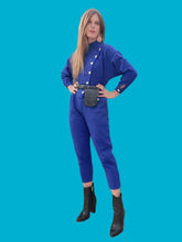 Charger l'image dans la galerie, Combinaison vintage Camélia - Bleu Roi. Boutonnage asymétrique. Taille XS, 34, 36. Made in France