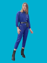 Charger l'image dans la galerie, Combinaison vintage Camélia - Bleu Roi. Boutonnage asymétrique. Taille XS, 34, 36. Made in France