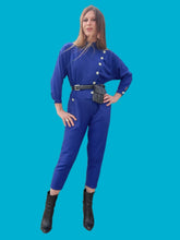 Charger l'image dans la galerie, Combinaison vintage Camélia - Bleu Roi. Boutonnage asymétrique. Taille XS, 34, 36. Made in France