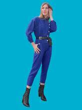 Charger l'image dans la galerie, Combinaison vintage Camélia - Bleu Roi. Boutonnage asymétrique. Taille XS, 34, 36. Made in France
