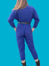 Charger l'image dans la galerie, Combinaison vintage Camélia - Bleu Roi. Boutonnage asymétrique. Taille XS, 34, 36. Made in France