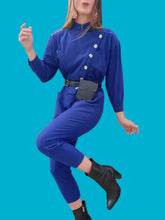 Charger l'image dans la galerie, Combinaison vintage Camélia - Bleu Roi. Boutonnage asymétrique. Taille XS, 34, 36. Made in France