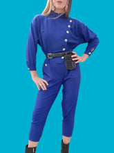 Charger l'image dans la galerie, Combinaison vintage Camélia - Bleu Roi. Boutonnage asymétrique. Taille XS, 34, 36. Made in France