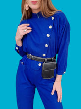 Charger l'image dans la galerie, Combinaison vintage Camélia - Bleu Roi. Boutonnage asymétrique. Taille XS, 34, 36. Made in France