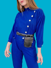 Charger l'image dans la galerie, Combinaison vintage Camélia - Bleu Roi. Boutonnage asymétrique. Taille XS, 34, 36. Made in France