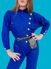 Charger l'image dans la galerie, Combinaison vintage Camélia - Bleu Roi. Boutonnage asymétrique. Taille XS, 34, 36. Made in France