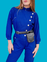 Charger l'image dans la galerie, Combinaison vintage Camélia - Bleu Roi. Boutonnage asymétrique. Taille XS, 34, 36. Made in France