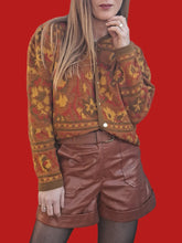 Charger l'image dans la galerie, Cardigan vintage Candice - Imprimé automnal. Taille XL, 42, 44. Le Gaillard. Made in France