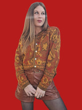Charger l'image dans la galerie, Cardigan vintage Candice - Imprimé automnal. Taille XL, 42, 44. Le Gaillard. Made in France