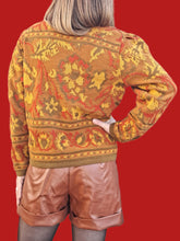 Charger l'image dans la galerie, Cardigan vintage Candice - Imprimé automnal. Taille XL, 42, 44. Le Gaillard. Made in France
