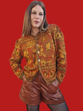Charger l'image dans la galerie, Cardigan vintage Candice - Imprimé automnal. Taille XL, 42, 44. Le Gaillard. Made in France