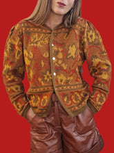 Charger l'image dans la galerie, Cardigan vintage Candice - Imprimé automnal. Taille XL, 42, 44. Le Gaillard. Made in France