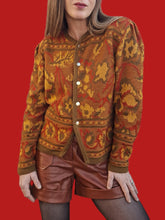 Charger l'image dans la galerie, Cardigan vintage Candice - Imprimé automnal. Taille XL, 42, 44. Le Gaillard. Made in France