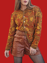 Charger l'image dans la galerie, Cardigan vintage Candice - Imprimé automnal. Taille XL, 42, 44. Le Gaillard. Made in France