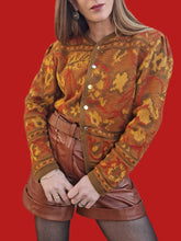 Charger l'image dans la galerie, Cardigan vintage Candice - Imprimé automnal. Taille XL, 42, 44. Le Gaillard. Made in France