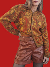 Charger l'image dans la galerie, Cardigan vintage Candice - Imprimé automnal. Taille XL, 42, 44. Le Gaillard. Made in France