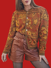 Charger l'image dans la galerie, Cardigan vintage Candice - Imprimé automnal. Taille XL, 42, 44. Le Gaillard. Made in France