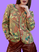 Charger l'image dans la galerie, Cardigan vintage Camille - Papillons pastels. Taille M, 38, 40. Devernois Paris.