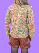 Charger l'image dans la galerie, Cardigan vintage Camille - Papillons pastels. Taille M, 38, 40. Devernois Paris.