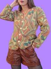 Charger l'image dans la galerie, Cardigan vintage Camille - Papillons pastels. Taille M, 38, 40. Devernois Paris.