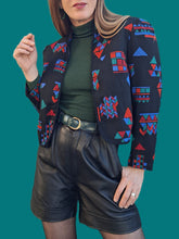 Charger l'image dans la galerie, Boléro vintage Julia - Matelassée. Imprimé graphique. Taille M, 38, 40. Caroline Rohmer. Made in France