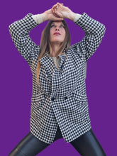 Charger l'image dans la galerie, Veste "Seconde" Lola - Pied de poule noir, blanc et violet en laine. Taille M, 38, 40. C&A. Made in England.