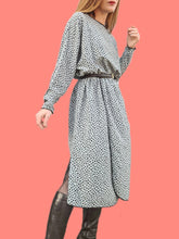 Charger l'image dans la galerie, Robe vintage Marcia - Mouchetée gris bleu et noir. Taille L, 40, 42. Jean Bailly. Made in France